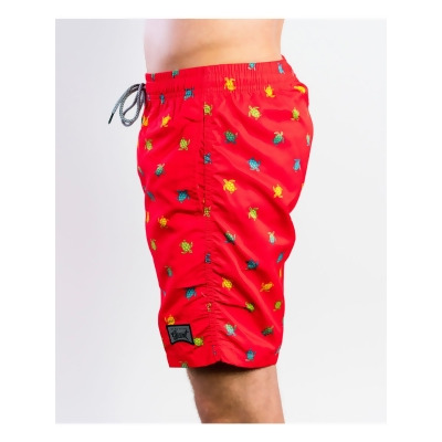BEAUTIFUL GIANT Mens Beach Swim Red Drawstring Lined Printed Athletic Fit Swim Trunks M 
