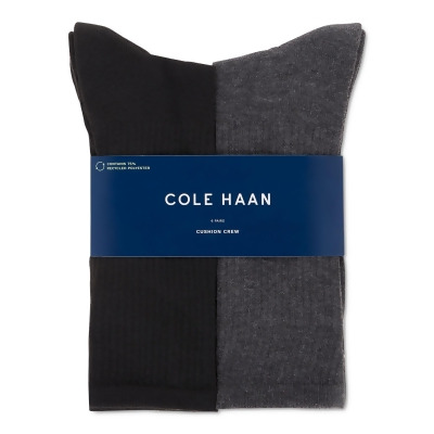 COLE HAAN Mens 6 Pack Gray Assorted Ribbed Cushioned Moisture Wicking Arch Support Casual Crew Socks 7-12 
