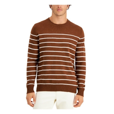 CLUBROOM Mens Gregor Brown Striped Crew Neck Classic Fit Pullover Sweater L 