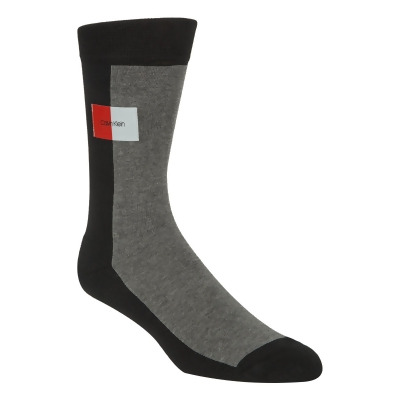 CALVIN KLEIN Black Color Block Logo Patch Accent Cushioned Casual Crew Socks 