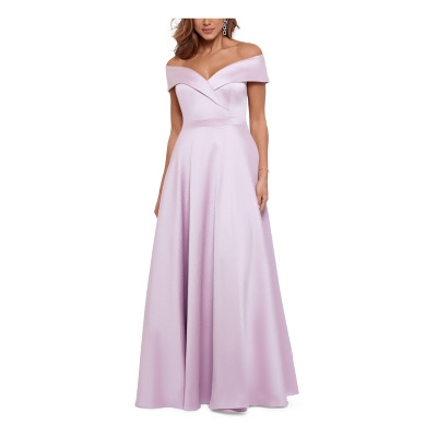 XSCAPE Womens Pink Zippered Pleated Fitted Pocketed Lined Short Sleeve Off Shoulder Full-Length Formal Gown Dress 4 