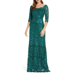 UPC 610636017626 product image for Tadashi Shoji Womens Green Sequined Lace Gown 3/4 Sleeve Scoop Neck Full-Length  | upcitemdb.com