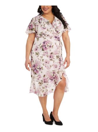 Floral ruched chiffon 2024 faux wrap dress