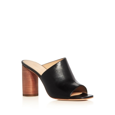 POUR LA VICTOIRE Womens Black Asymmetrical Comfort Helena Open Toe Block Heel Slip On Leather Dress Heeled Mules Shoes 8 
