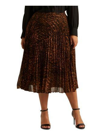 RALPH LAUREN Womens Black Zippered Lined Animal Print Midi Cocktail  Accordion Pleat Skirt Plus 22W