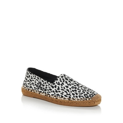 SAINT LAURENT Mens White Leopard Print Logo Round Toe Platform Slip On Espadrille Shoes 42 