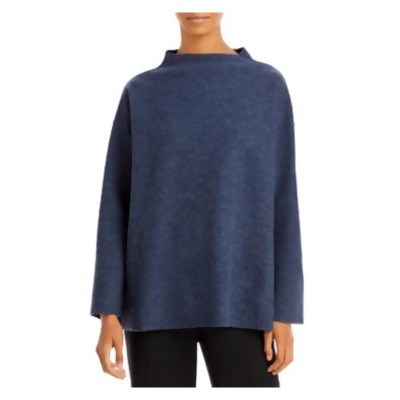 EILEEN FISHER Womens Navy Textured Funnel Neck Side Vents Long Sleeve Sweater S 