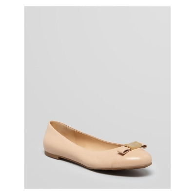 MARC JACOBS Womens Nude Beige Engraved Gold-Toned Hardware Padded Bow Accent Round Toe Slip On Leather Ballet Flats 39 