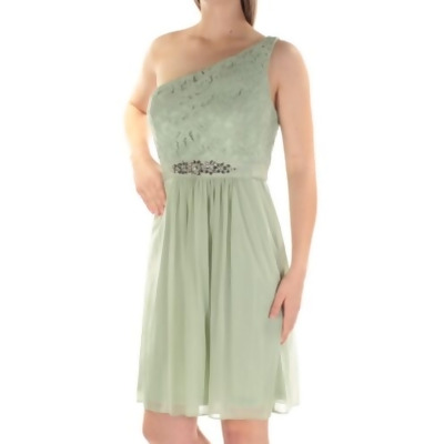 ADRIANNA PAPELL Womens Green Zippered Rhinestone Lace Sleeveless Asymmetrical Neckline Above The Knee Party Sheath Dress 8 