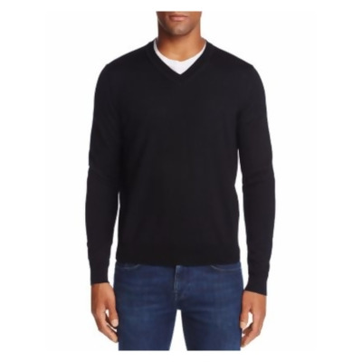 THE MENS STORE Mens Black V Neck Merino Blend Pullover Sweater S 
