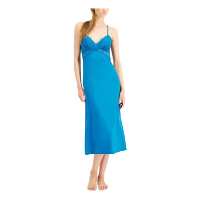 INC Intimates Blue Long Chemise Adjustable Straps Romantic Nightgown M 
