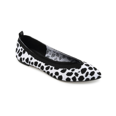 JOURNEE COLLECTION Womens White Dalmation Traction Sole Pull Tab Studded Padded Karise Pointed Toe Slip On Ballet Flats 8.5 M 