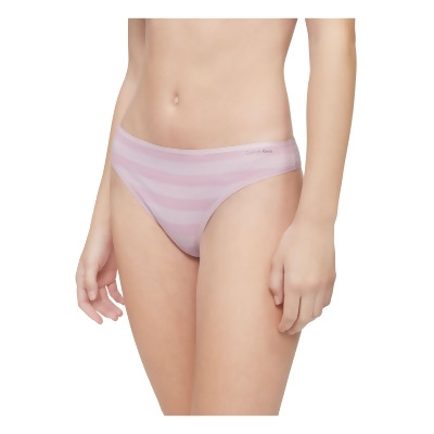 CALVIN KLEIN Intimates Pink Plush Elastic Striped Thong Underwear L 