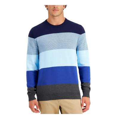 CLUBROOM Mens Navy Lightweight, Color Block Crew Neck Pullover Sweater S 