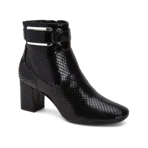 UPC 194060000909 product image for Calvin Klein Womens Black Snakeskin Buckle Accent Padded Cattee Block Heel Zip-U | upcitemdb.com