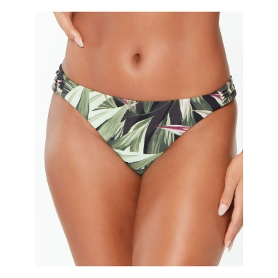 BAR III Women's Black Tropical Print Stretch Side Tab Sits At Hips Full Coverage Shirred Hipster Swimsuit Bottom XL 