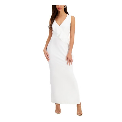 CONNECTED APPAREL Womens Ivory Zippered Asymmetrical Ruffle Sleeveless V Neck Full-Length Formal Gown Dress 14 