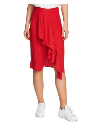 1. STATE Womens Red Below The Knee Wrap Skirt 00