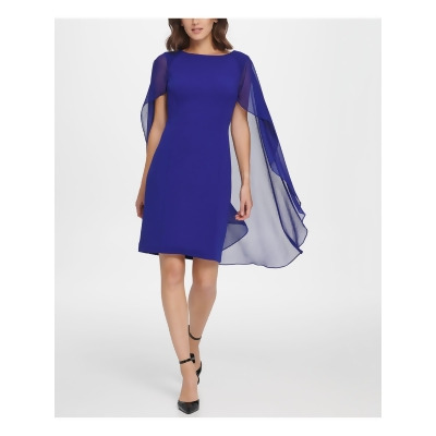 DKNY Womens Blue Flutter Sleeve Jewel Neck Above The Knee Evening Sheath Dress 2 