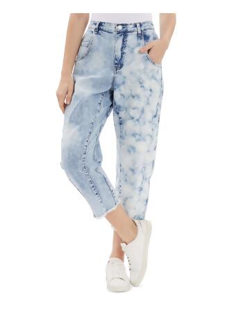FRAYED Womens Blue Pocketed Zippered Button Closure Elastic Waist Raw Color Block Cropped Jeans 30 