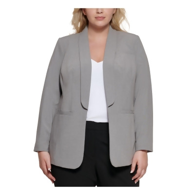 CALVIN KLEIN Womens Gray Pocketed Open Front Shawl Collar Lined Padded Wear To Work Blazer Jacket Plus 22W 