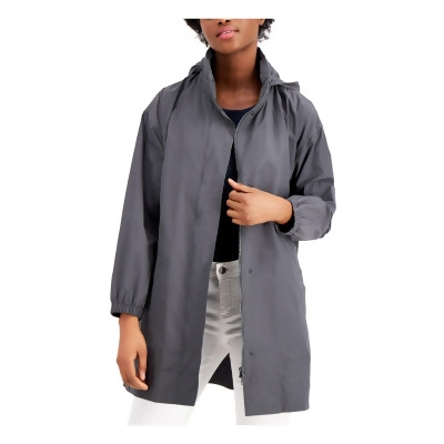 EILEEN FISHER Womens Gray Pocketed Packable Hood Snap Close Stand Collar Zip Up Jacket M 