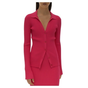 UPC 883389862434 product image for Helmut Lang Womens Pink Ribbed Fitted Long Sleeve Collared Wear To Work Button U | upcitemdb.com