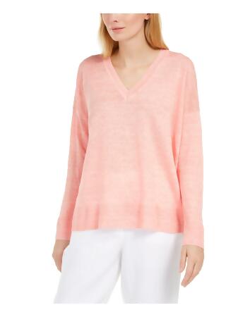 Womens Pink Long Sleeve V Neck Sweater