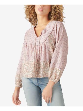 Lucky Brand Tops Relaxed V Neck Blouse Women's Large Puff Sleeve