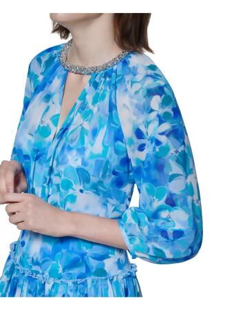 calvin klein embellished ruffled gown