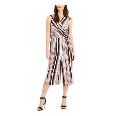 CONNECTED APPAREL Womens Pink Striped Sleeveless Surplice Neckline Wear To Work Wide Leg Jumpsuit Petites 10P 