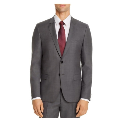 HUGO BOSS Mens Arti Sharkskin Gray Single Breasted, Extra Slim Fit Wool Blend Suit Separate Blazer Jacket 40L 