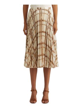 LAUREN RALPH LAUREN Womens Beige Zippered Metallic Printed Midi Wear To  Work Accordion Pleat Skirt 14