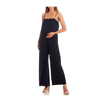 ALEX MARIE Womens Navy Sleeveless Square Neck Party Wide Leg Jumpsuit Maternity 14 