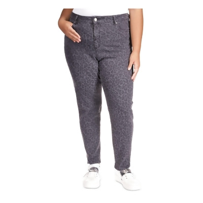 MICHAEL KORS Womens Gray Denim Pocketed Zippered Skinny Stretch Animal Print High Waist Jeans Plus 20W 