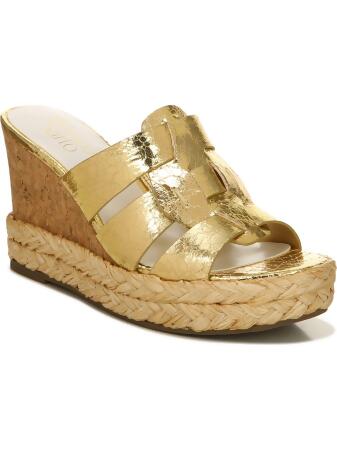 FRANCO SARTO Womens Gold Woven 1 Platform Padded Goring Metallic Fioret Round Toe Wedge Slip On Heeled Sandal 7.5 M 