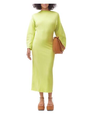 SIMON MILLER Womens Green Long Sleeve Boat Neck Midi Sheath Dress XXS