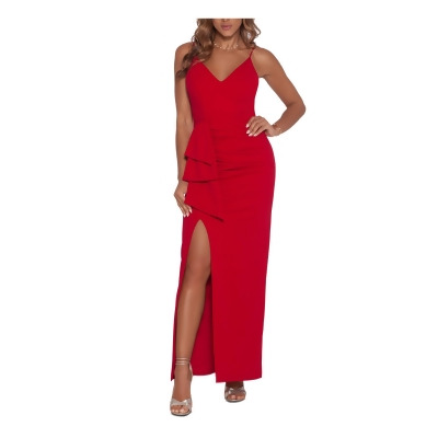 XSCAPE Womens Red Zippered Slitted Spaghetti Strap V Neck Full-Length Evening Gown Dress 4 