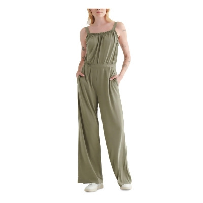 LUCKY BRAND Womens Green Pocketed Sleeveless Square Neck Wide Leg Jumpsuit L 