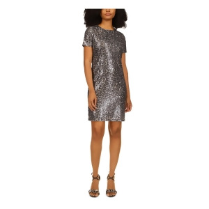 UPC 196163595047 product image for Michael Michael Kors Womens Gray Sequined Zippered Lined Animal Print Short Slee | upcitemdb.com