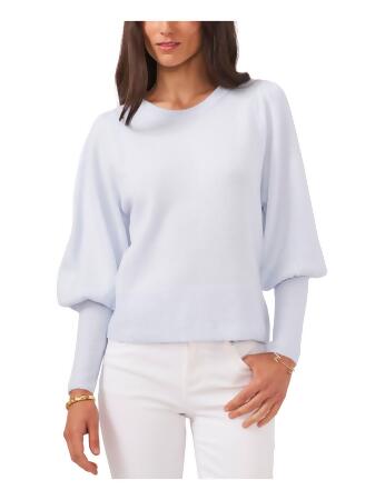 VINCE CAMUTO Womens Light Blue Ribbed Pleated Balloon Sleeve Crew Neck  Sweater L