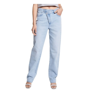 MICHAEL KORS Womens Light Blue Pocketed Crossover Button Fly Wide Leg Jeans 10 