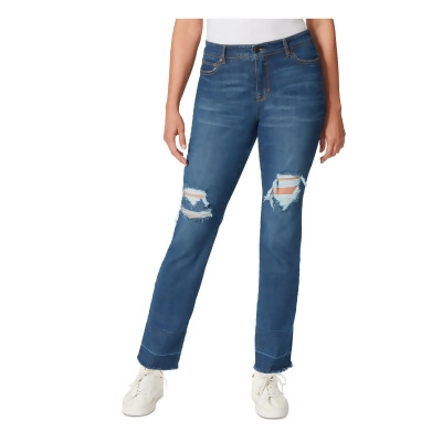 GLORIA VANDERBILT Womens Navy Denim Distressed Pocketed Zippered Raw Hem Slimming Straight leg Jeans 4 