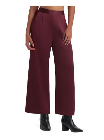 HALSTON Womens Burgundy Zippered Pleated Cropped Lightweight Breathable  Wear To Work Wide Leg Pants XL