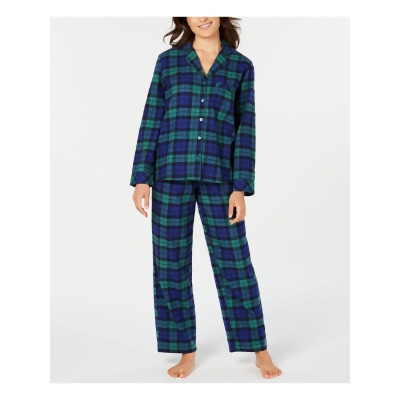 FAMILY PJs Sets Navy Flannel Notched Collar Plaid Long Sleeve Button Up Straight leg Everyday Size XL 