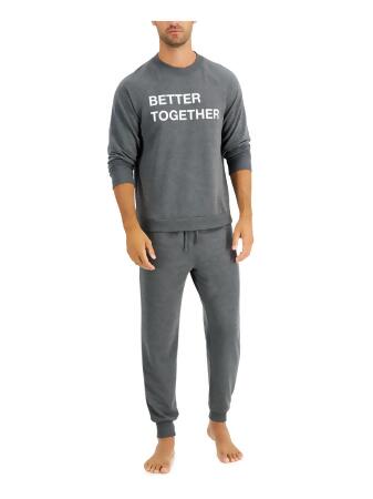 FAMILY PJs Sets Gray Drawstring Graphic Long Sleeve Crew Neck T-Shirt Cuffed Everyday Size XL