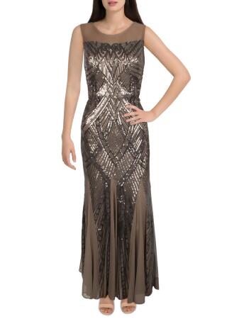 Nightway sequined hot sale mesh gown