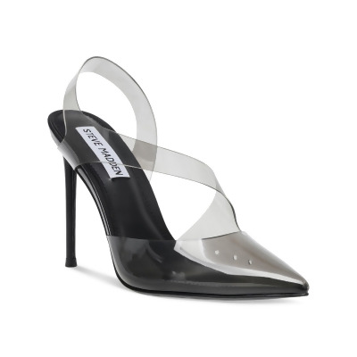 STEVE MADDEN Womens Black Transparent Asymmetrical Padded Vienne Pointed Toe Stiletto Slip On Dress Slingback 8 M 