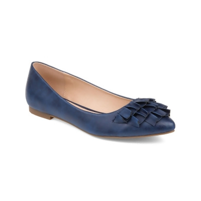 JOURNEE COLLECTION Womens Navy Ruffled Padded Judy Pointed Toe Slip On Ballet Flats 8.5 