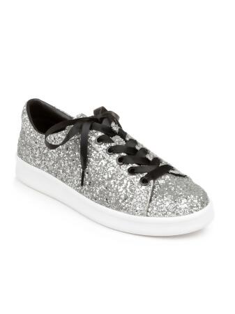 Women's Sparkly Sneakers - Round Toes / Sparkle Laces / Silver